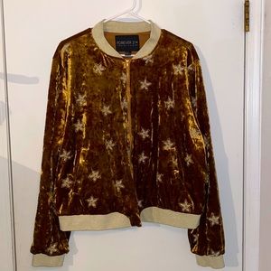 Gold 2XL plus size velvet bomber excellent condition with embroidered stars